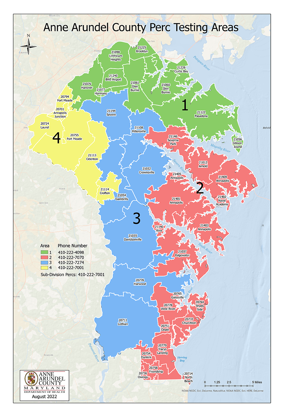 Map of Anne Arundel County Perc Testing Areas