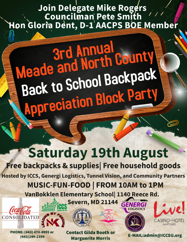 3rd Annual Meade and North County Back to School Backpack Appreciation Bloc Party Saturday 19th August