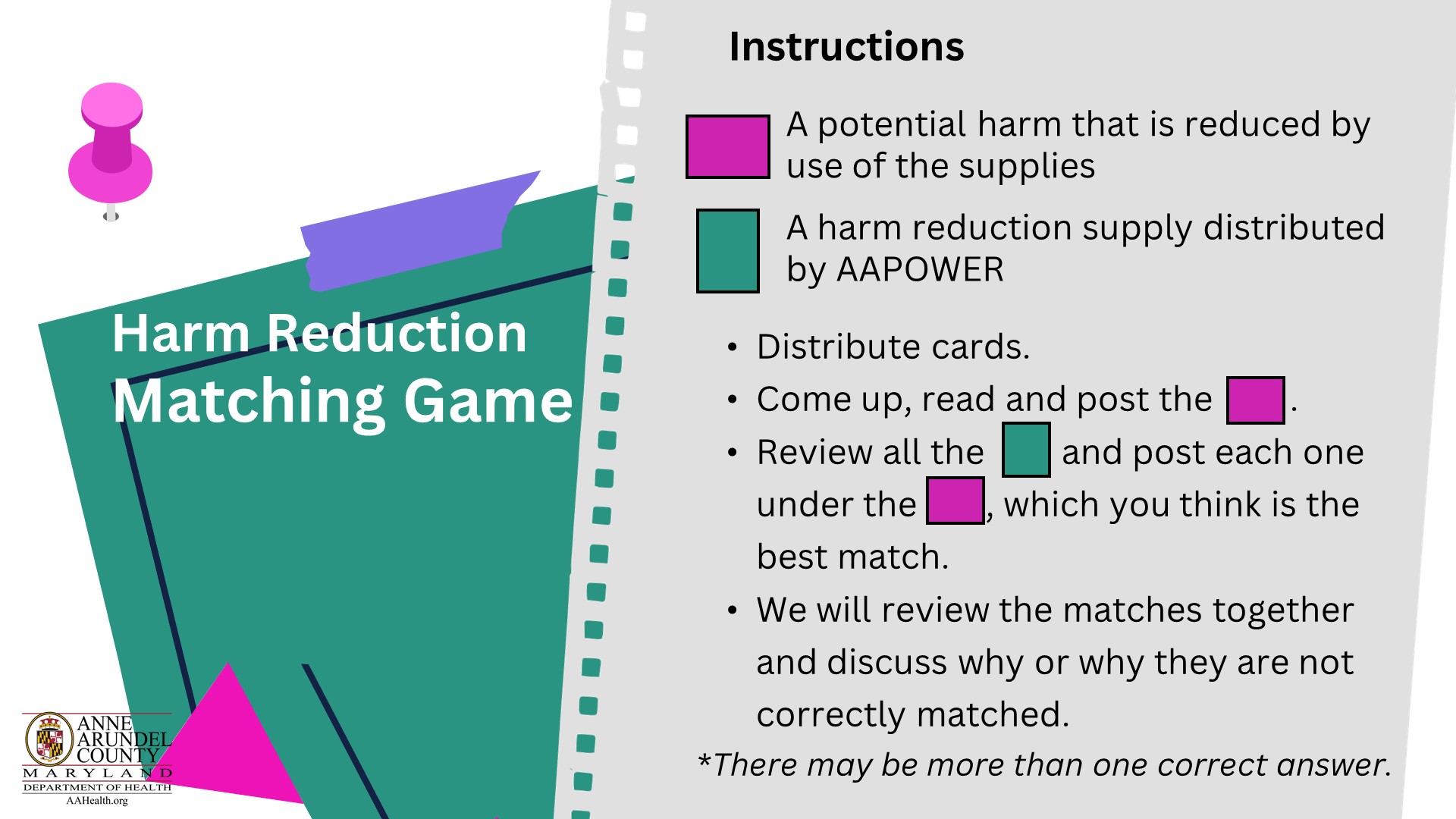 Harm Reduction 101 Match Game