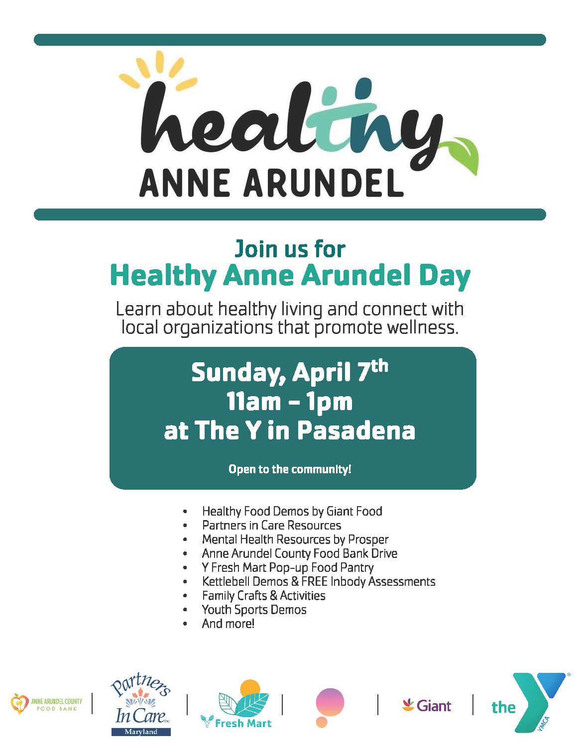 Join Us for Healthy Anne Arundel Day Sunday, April 7th at The Y in Pasadena