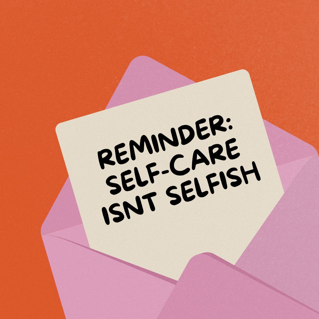 A cartoon note with text saying self-care