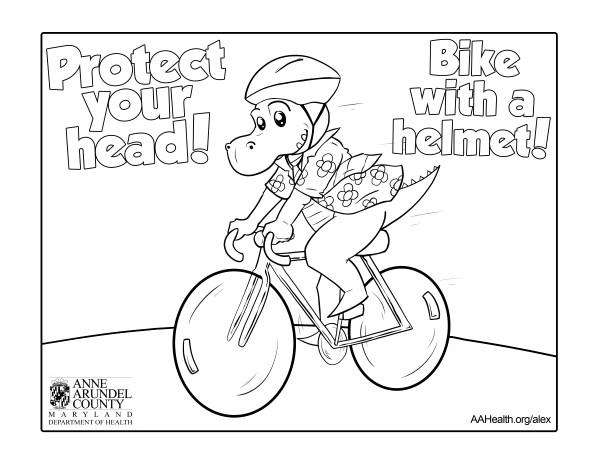 Alex the Alligator Bike Helmet Coloring Sheet