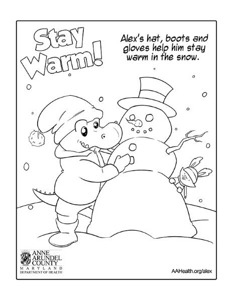 Alex the Alligator Building a Snowman Coloring Sheet