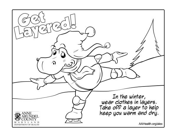 Alex the Alligator Wearing Winter Layers Coloring Sheet