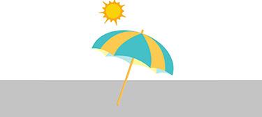 a cartoon umbrella with a sun above it