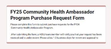 FY25 Community Health Ambassador Program Purchase Request Form