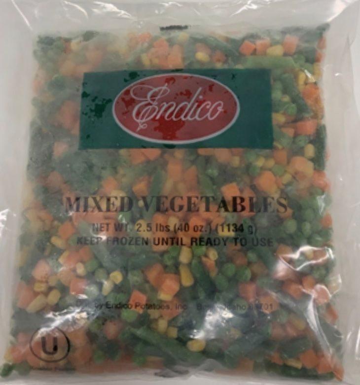 A bag of Endico frozen mixed vegetables
