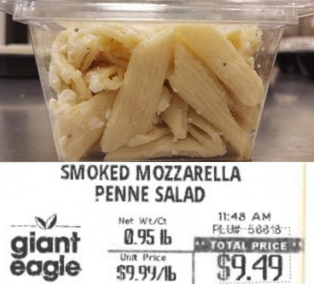 A package of smoked mozzarella penne salad from Giant Eagle