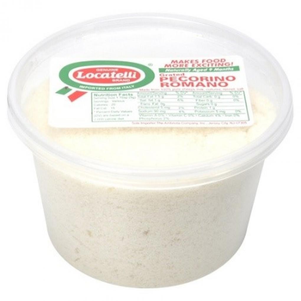 A package of grated Locatelli Pecorino Romano cheese