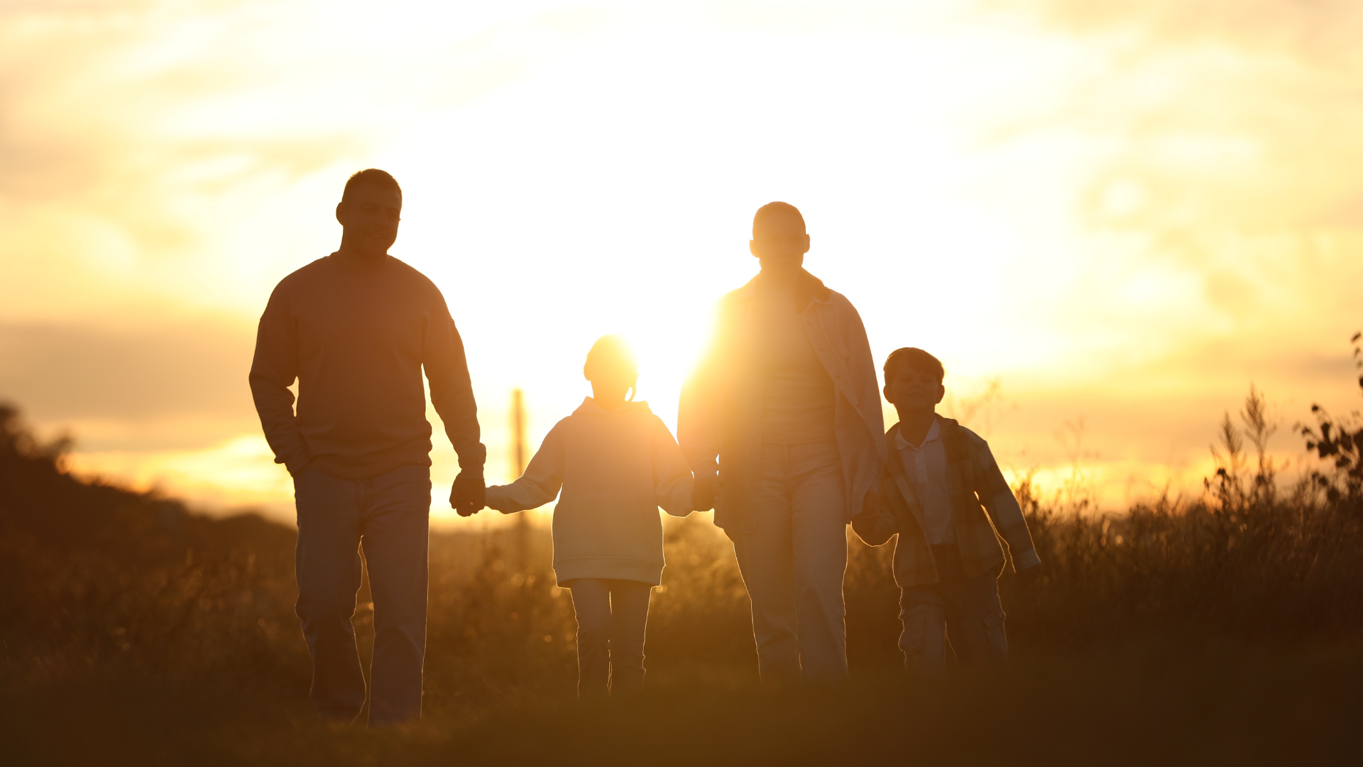 Family holding hands in the sun