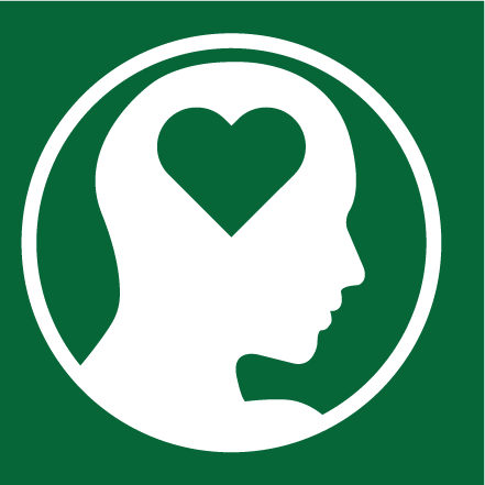 A portrait shilouette with a heart in the middle of the head.