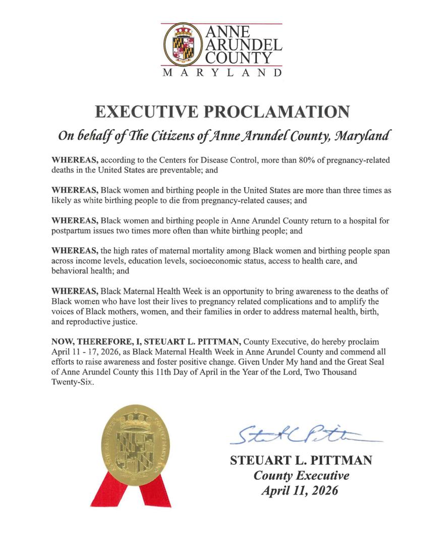 Executive Proclamation, on behalf of the chairman of Anne Arundel County, Maryland, Steuart Pittman