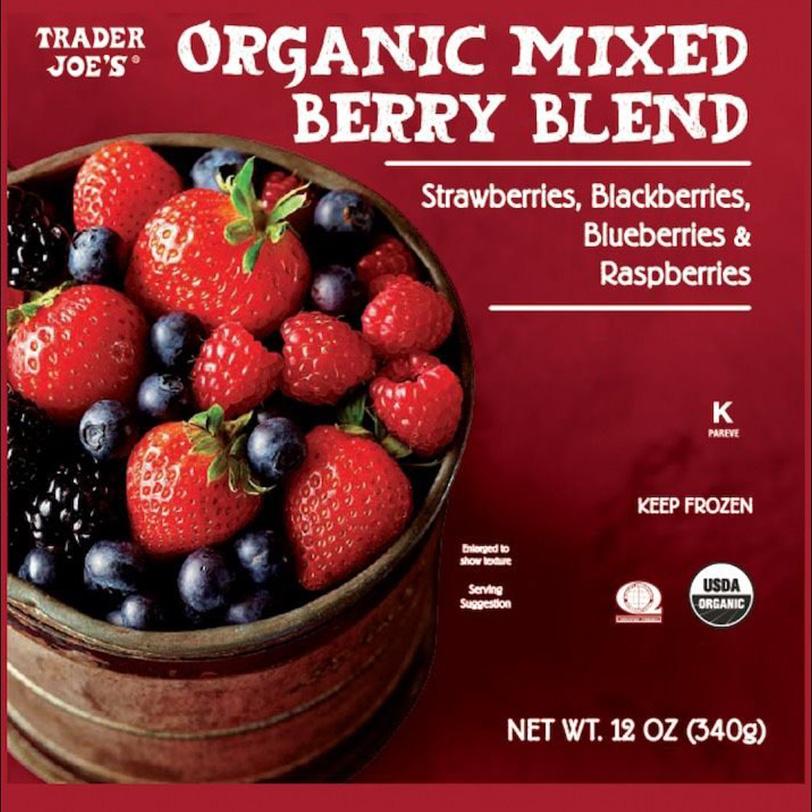 A package of Trader Joe's Organic Mixed Berry Blend