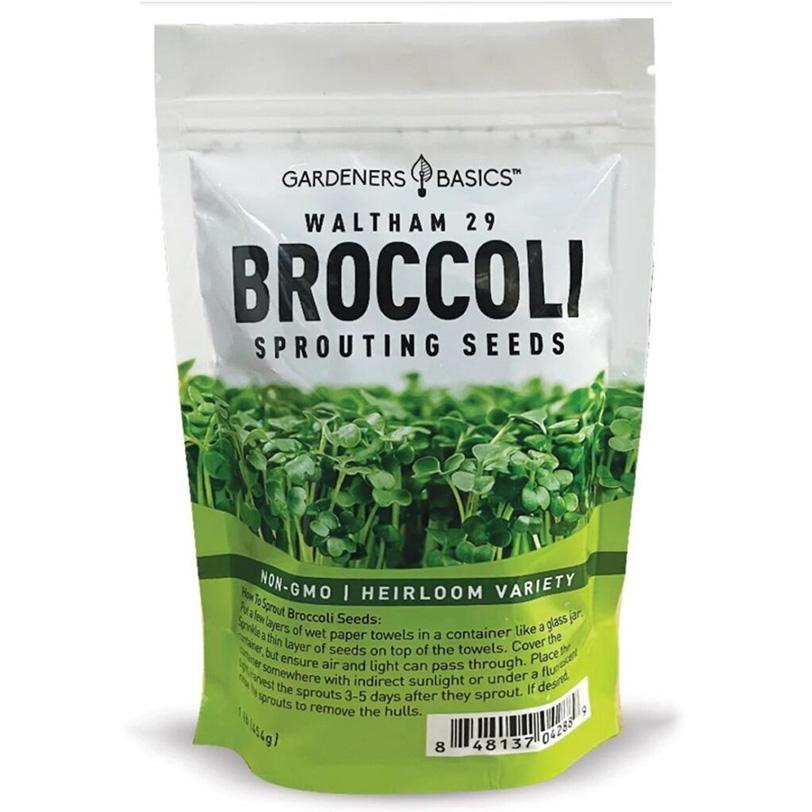 A package of Gardeners Basic broccoli sprouting seeds